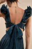 Pristine Glow Dark Teal Ruffled Tie-Back Maxi Dress sold by Lulus