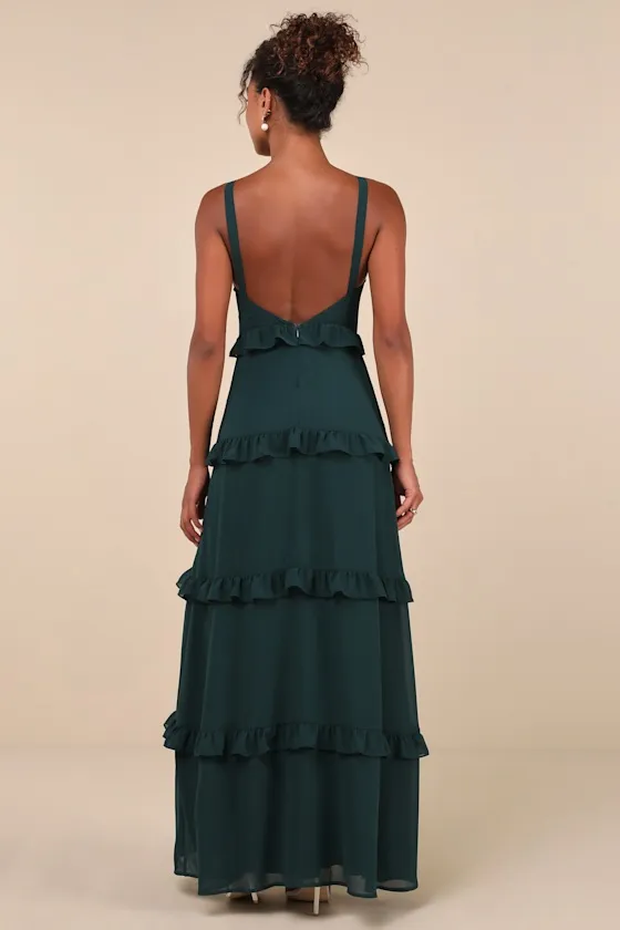 Sincerely Poised Emerald Backless Bustier Tiered Maxi Dress sold by Lulus product image thumbnail 2