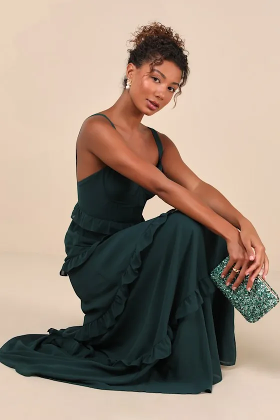 Sincerely Poised Emerald Backless Bustier Tiered Maxi Dress sold by Lulus product image thumbnail 3