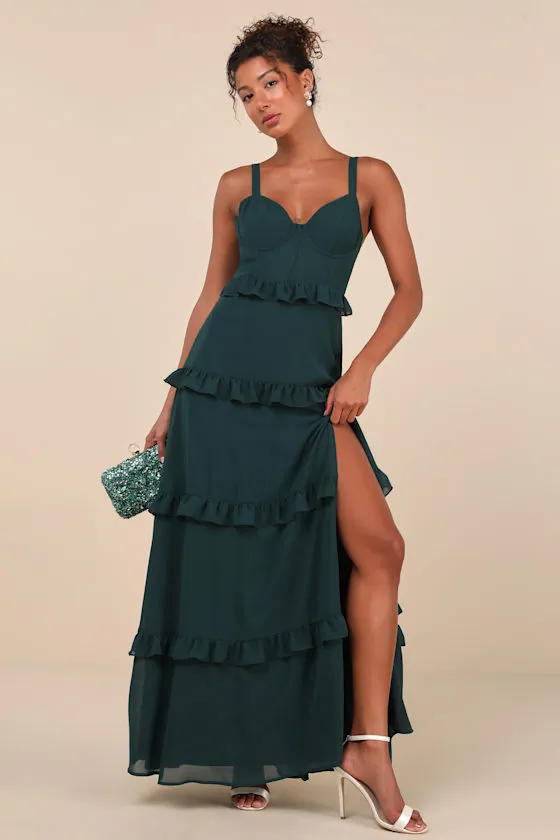 Sincerely Poised Emerald Backless Bustier Tiered Maxi Dress sold by Lulus product image thumbnail 4
