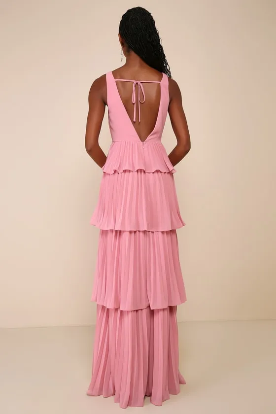 Mesmerizing Essence Pink Pleated Backless Tiered Maxi Dress sold by Lulus product image thumbnail 2