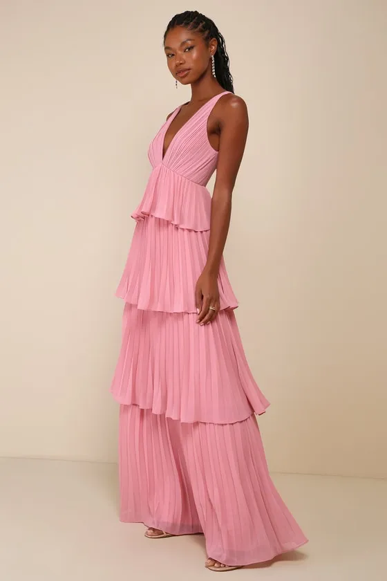 Mesmerizing Essence Pink Pleated Backless Tiered Maxi Dress sold by Lulus product image thumbnail 3