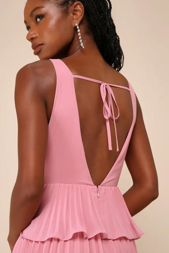 Mesmerizing Essence Pink Pleated Backless Tiered Maxi Dress sold by Lulus product image thumbnail 4