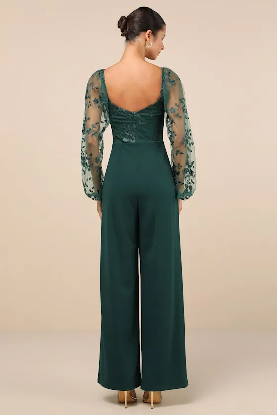 Darling Charisma Emerald Mesh Embroidered Jumpsuit sold by Lulus product image thumbnail 2