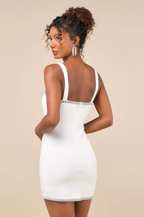 Glowing Allure White Rhinestone Sleeveless Bodycon Mini Dress sold by Lulus product image thumbnail 3
