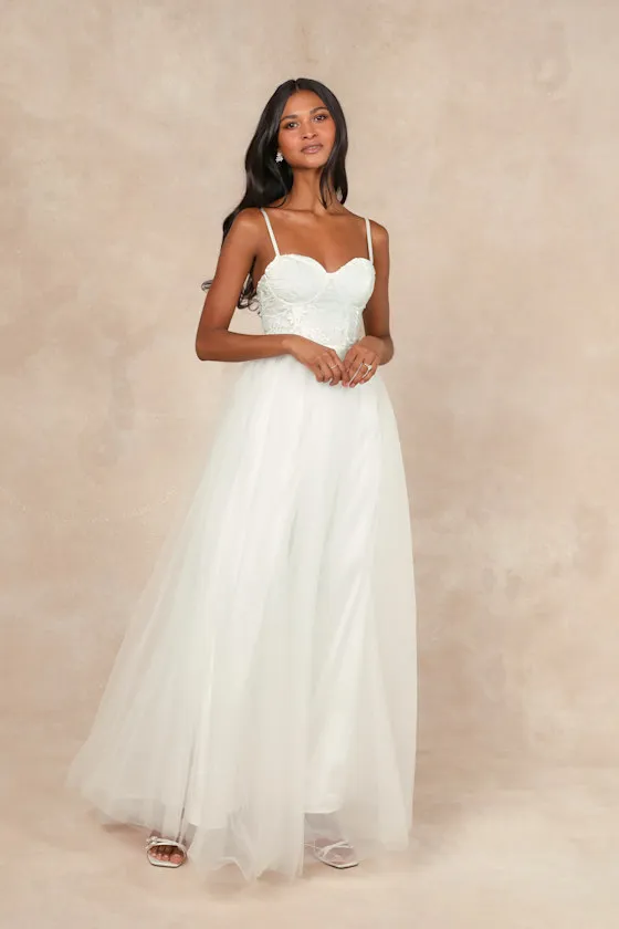 Ethereal Romance White Sleeveless Embroidered Bustier Maxi Dress sold by Lulus