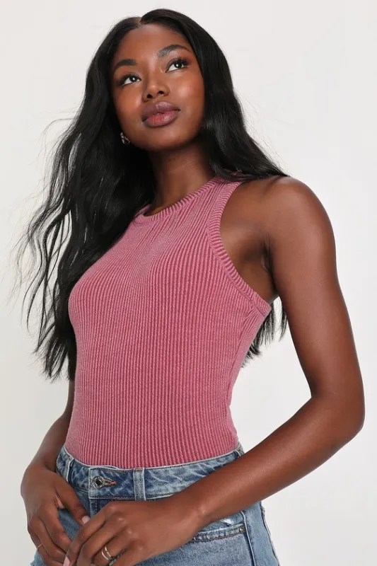 Essential Update Mauve Ribbed Tank Top sold by Lulus