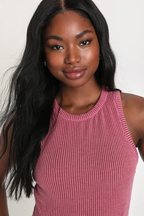 Essential Update Mauve Ribbed Tank Top sold by Lulus product image thumbnail 4
