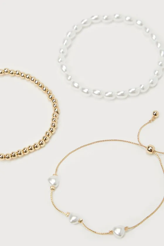 Encountering Elegance Gold Pearl 3-Piece Bracelet Set sold by Lulus product image thumbnail 2
