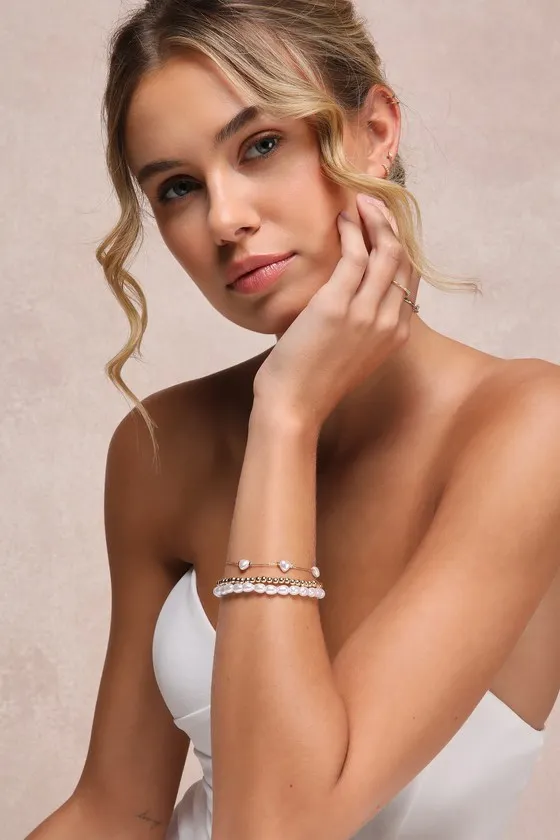 Encountering Elegance Gold Pearl 3-Piece Bracelet Set sold by Lulus product image thumbnail 3