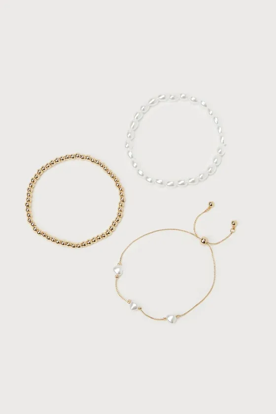 Encountering Elegance Gold Pearl 3-Piece Bracelet Set sold by Lulus product image thumbnail 4