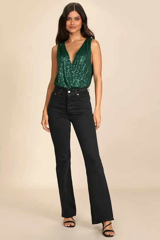 Evening of Wonder Emerald Green Sequin Cowl Back Bodysuit sold by Lulus product image thumbnail 2