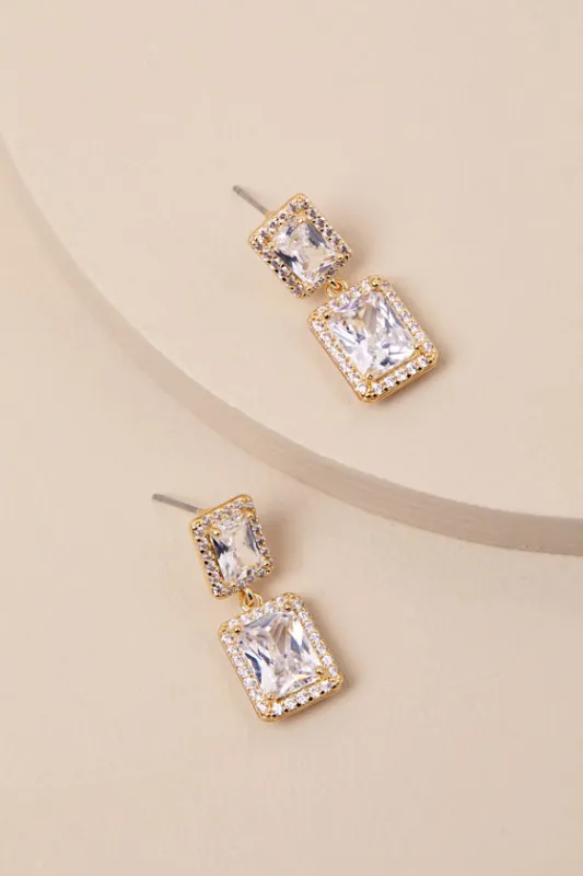Upscale Luxury 14KT Gold Rhinestone Earrings sold by Lulus