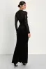 Alluring Fixation Black Velvet Mesh Long Sleeve Maxi Dress sold by Lulus