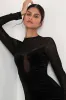 Alluring Fixation Black Velvet Mesh Long Sleeve Maxi Dress sold by Lulus