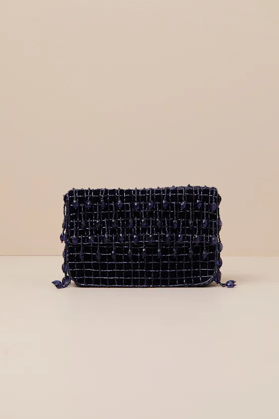 Elenna Dark Blue Beaded Shoulder Bag sold by Lulus product image thumbnail 4