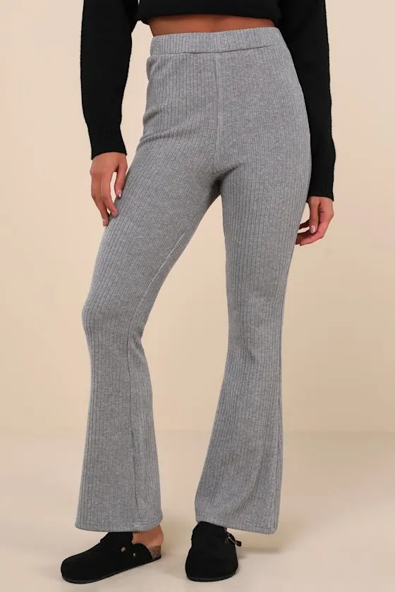 Unmatched Comfort Heather Grey Ribbed Knit Flare Pants sold by Lulus product image thumbnail 2