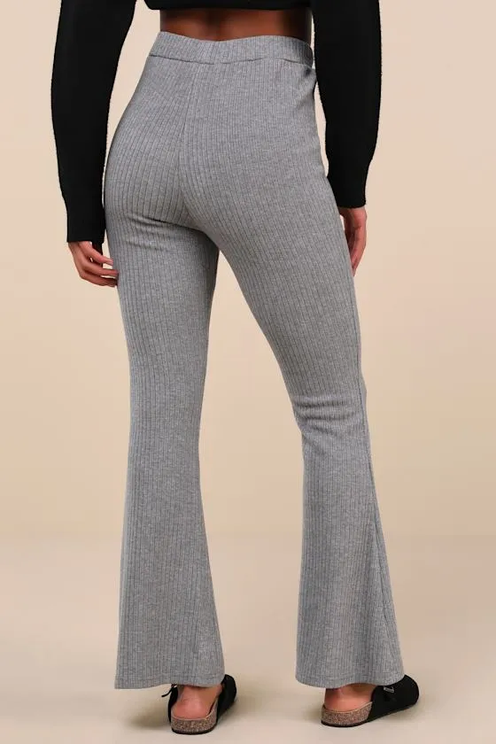 Unmatched Comfort Heather Grey Ribbed Knit Flare Pants sold by Lulus product image thumbnail 3
