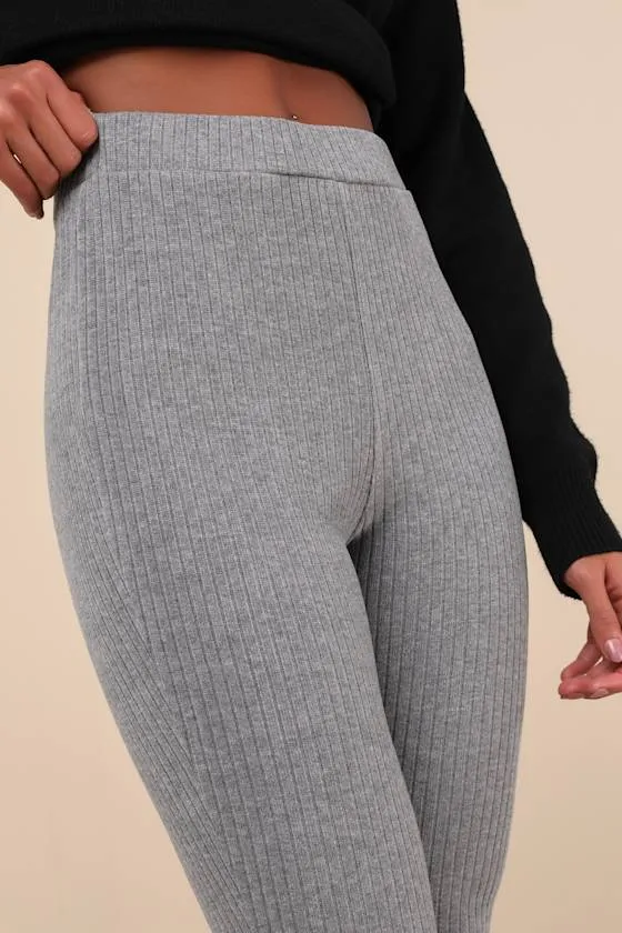 Unmatched Comfort Heather Grey Ribbed Knit Flare Pants sold by Lulus product image thumbnail 4