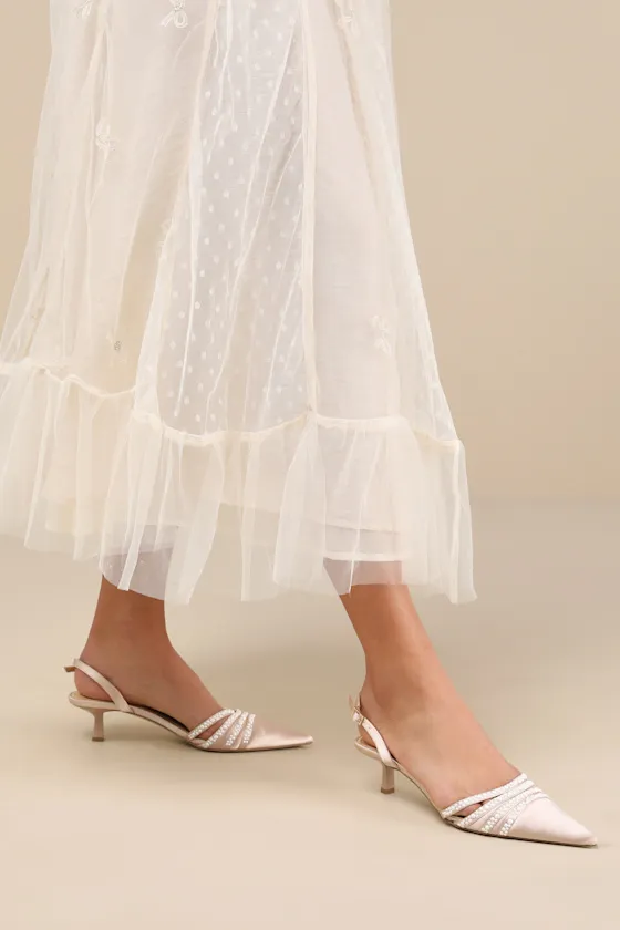 Katalina Champagne Satin Pearl Pointed-Toe Slingback Pumps sold by Lulus product image thumbnail 2