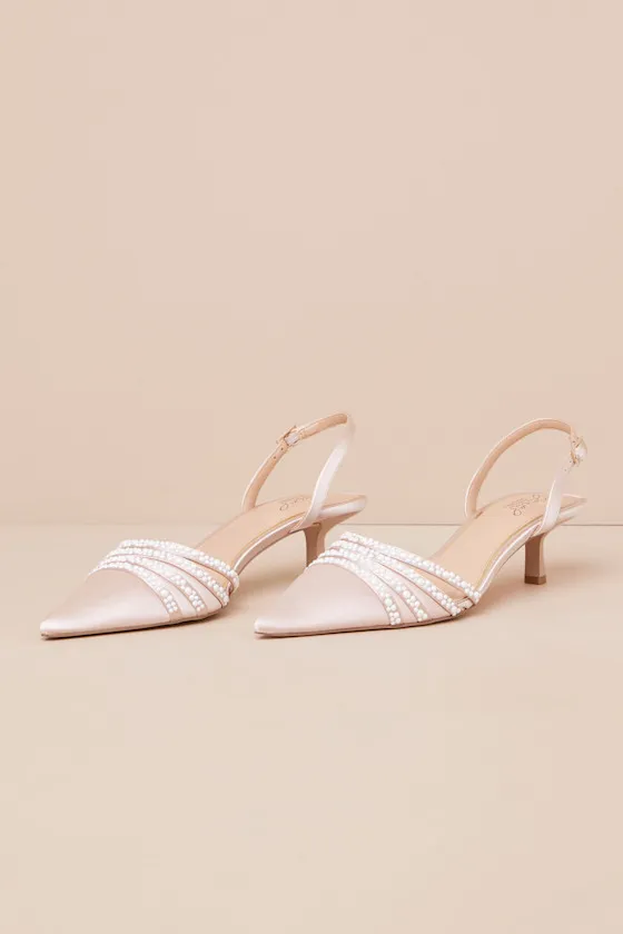 Katalina Champagne Satin Pearl Pointed-Toe Slingback Pumps sold by Lulus product image thumbnail 3