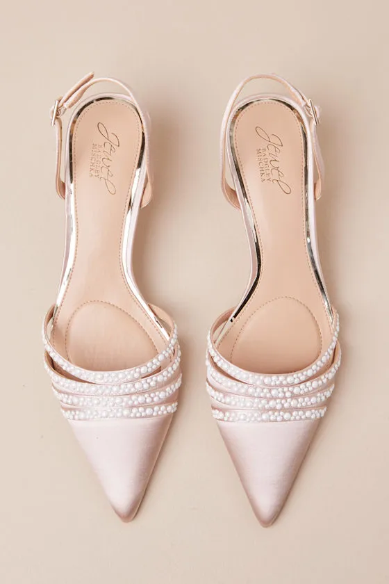 Katalina Champagne Satin Pearl Pointed-Toe Slingback Pumps sold by Lulus product image thumbnail 4