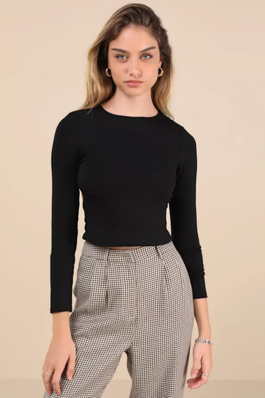 Daily Coolness Black Cutout Long Sleeve Crew Neck Top made by Lulus