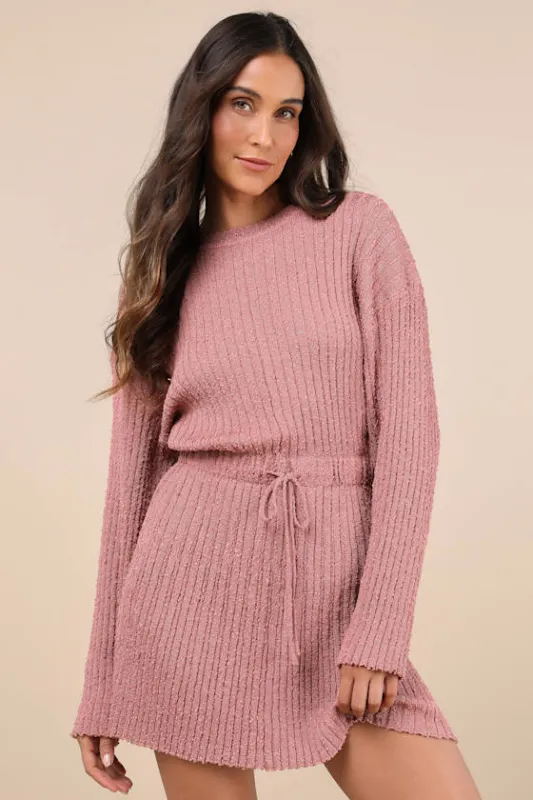 Considerable Charm Mauve Boucle Knit Sweater Mini Dress sold by Lulus