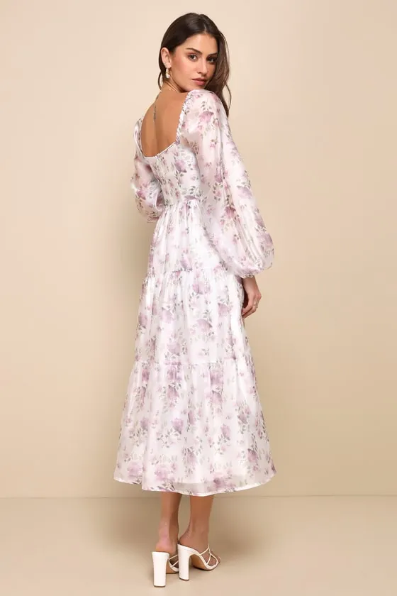 Radiant Afternoon Ivory Floral Cutout Tiered Midi Dress sold by Lulus product image thumbnail 2