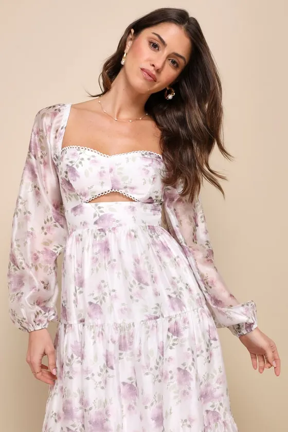 Radiant Afternoon Ivory Floral Cutout Tiered Midi Dress sold by Lulus product image thumbnail 3