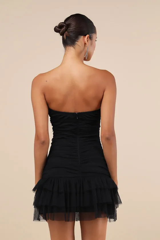Picture-Perfect Persona Black Mesh Bow Ruched Mini Dress sold by Lulus product image thumbnail 2