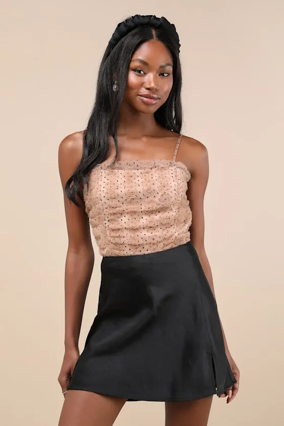 Coquette Cuteness Blush Pink Polka Dot 3D Rosette Mesh Cami Top sold by Lulus