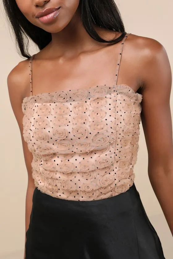 Coquette Cuteness Blush Pink Polka Dot 3D Rosette Mesh Cami Top sold by Lulus product image thumbnail 4