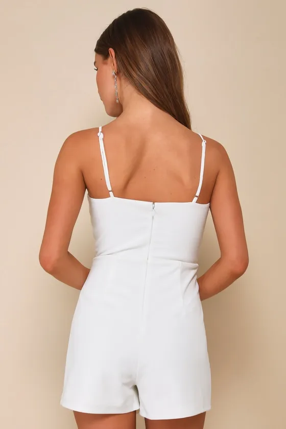 Cheers to Chic White Notched Sleeveless Skort Romper sold by Lulus product image thumbnail 3