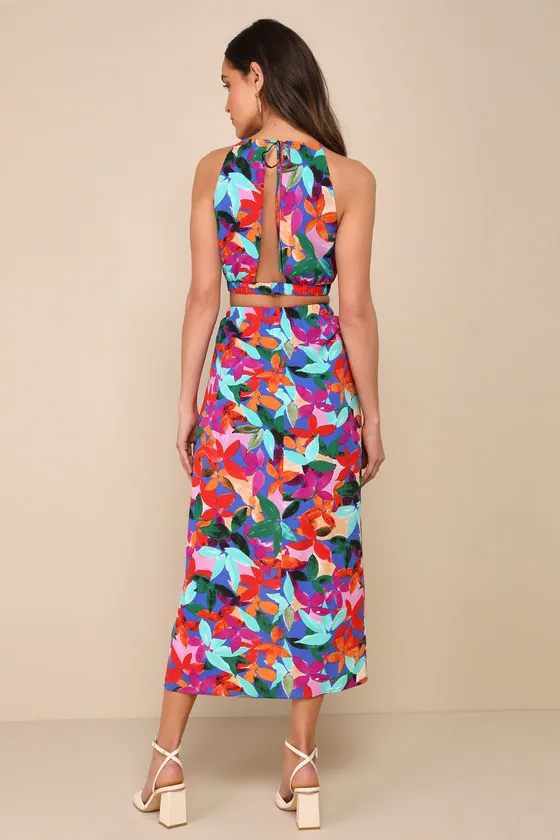 Gorgeous Destination Blue Multi Floral Two-Piece Wrap Midi Dress sold by Lulus product image thumbnail 2