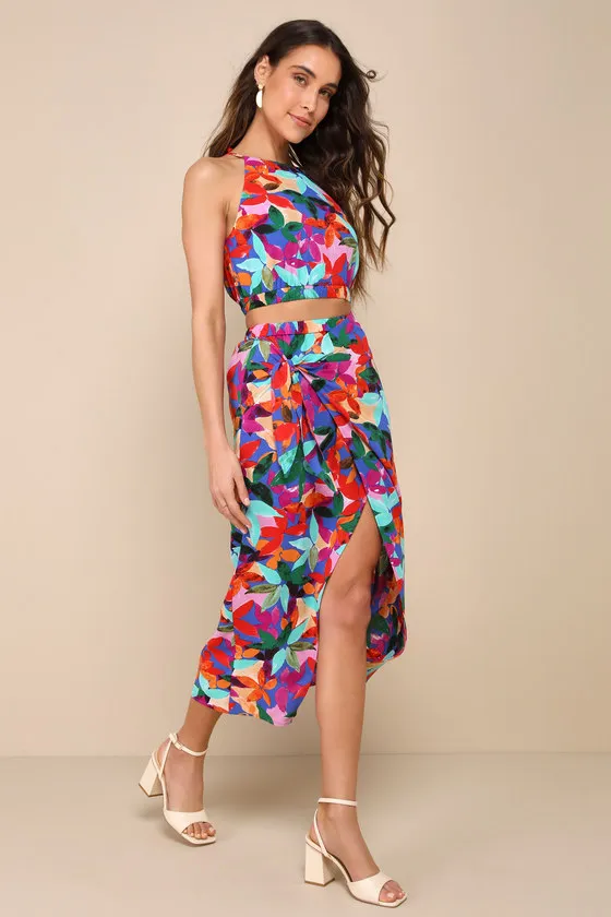 Gorgeous Destination Blue Multi Floral Two-Piece Wrap Midi Dress sold by Lulus product image thumbnail 4