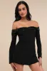 Exquisite Energy Black Off-the-Shoulder Skort Romper sold by Lulus