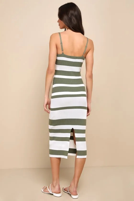 Excellent Aesthetic Green Striped Ribbed Cutout Midi Dress sold by Lulus product image thumbnail 2