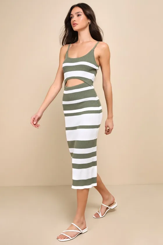Excellent Aesthetic Green Striped Ribbed Cutout Midi Dress sold by Lulus product image thumbnail 4