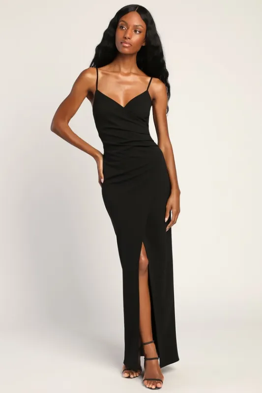 Sweetest Admirer Black Ruched Surplice Maxi Dress sold by Lulus