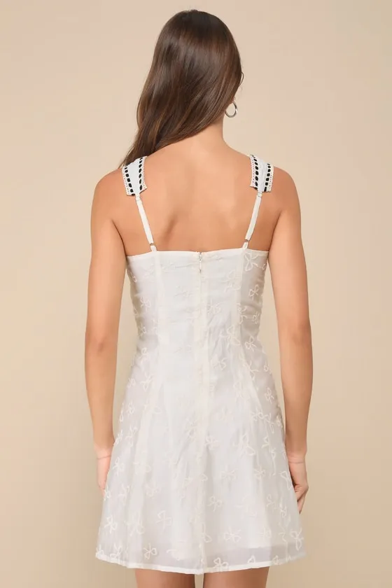Lovely Affection Ivory Bow Embroidered Crochet Trim Mini Dress sold by Lulus product image thumbnail 2