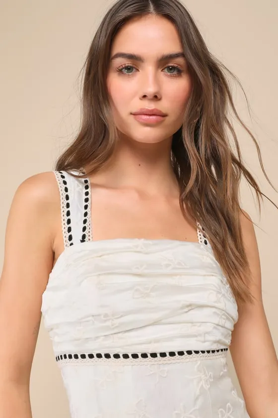 Lovely Affection Ivory Bow Embroidered Crochet Trim Mini Dress sold by Lulus product image thumbnail 4