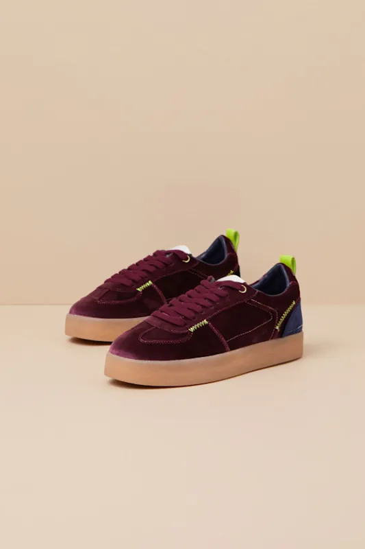 Tucker Burgundy Multi Velvet Flatform Lace-Up Sneakers sold by Lulus