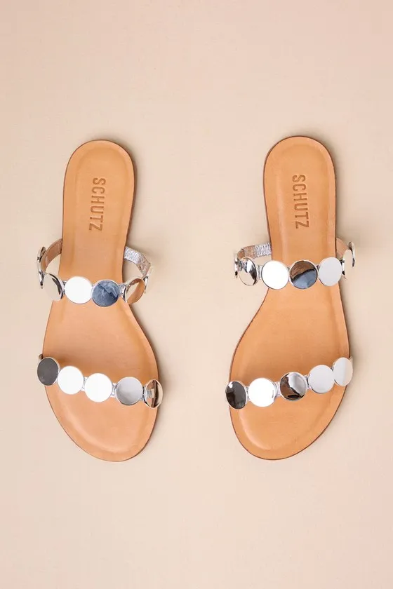 Acacia Prata Silver Medallion Flat Slide Sandals sold by Lulus product image thumbnail 3