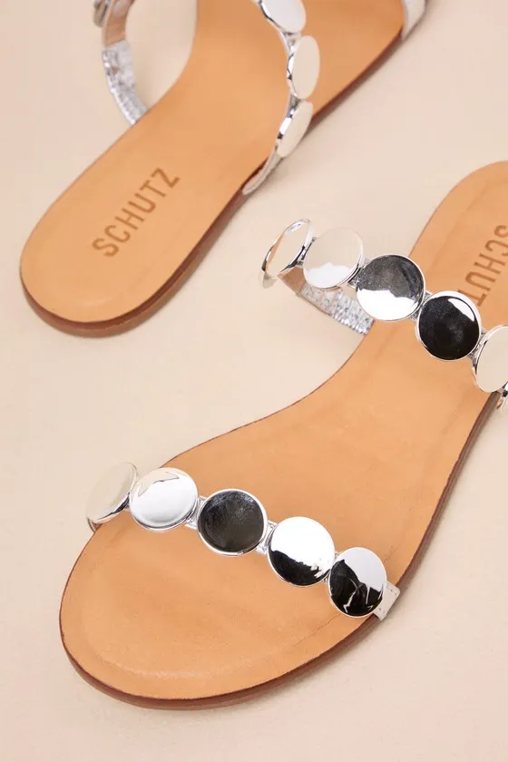 Acacia Prata Silver Medallion Flat Slide Sandals sold by Lulus product image thumbnail 4