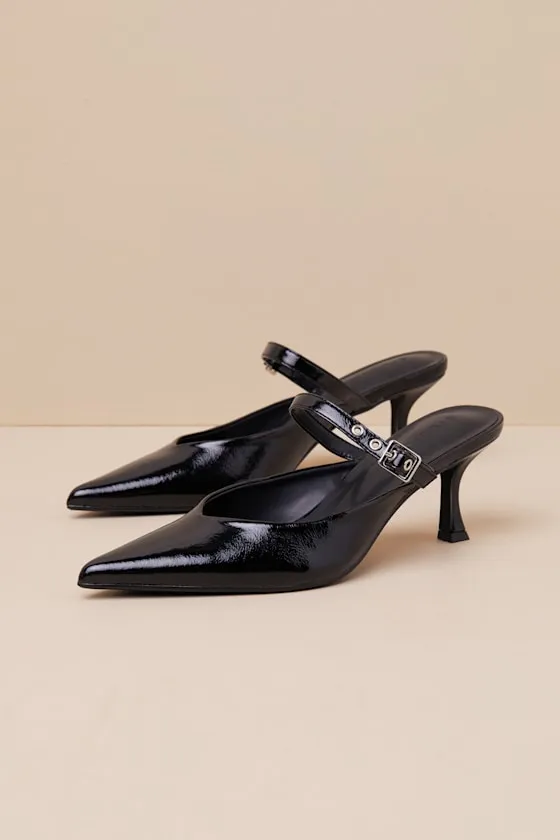Olinda Black Patent Kitten Heel Mule Pumps sold by Lulus product image thumbnail 2