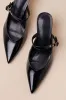Olinda Black Patent Kitten Heel Mule Pumps sold by Lulus