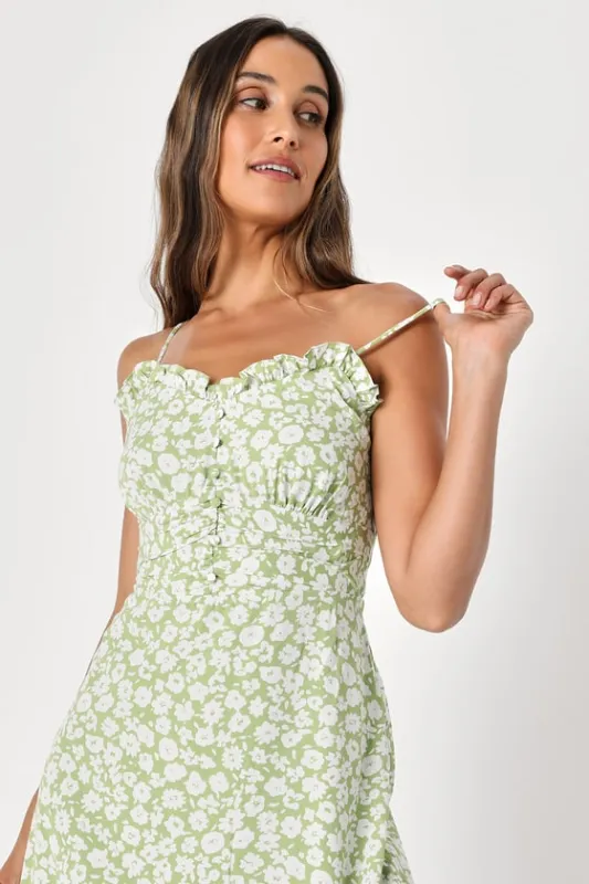 Timeless Touch Green Floral Print A-Line Midi Dress sold by Lulus