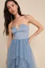 Precious Angel Slate Blue Mesh Strapless High-Low Maxi Dress sold by Lulus
