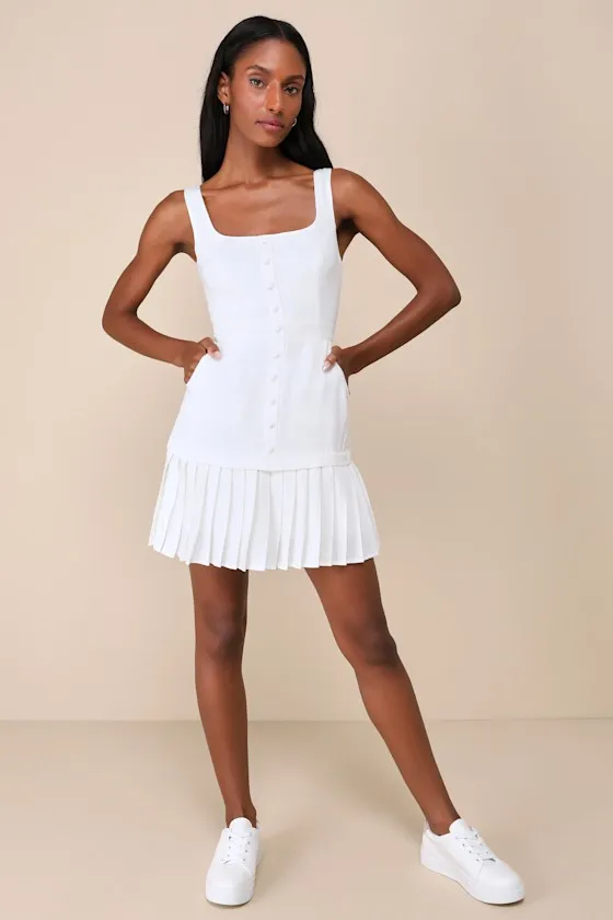 Poised and Chic White Linen Pleated Mini Dress with Pockets sold by Lulus product image thumbnail 2